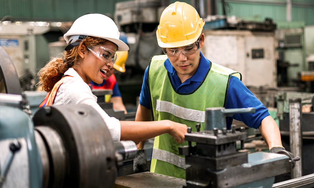 Woman and man working